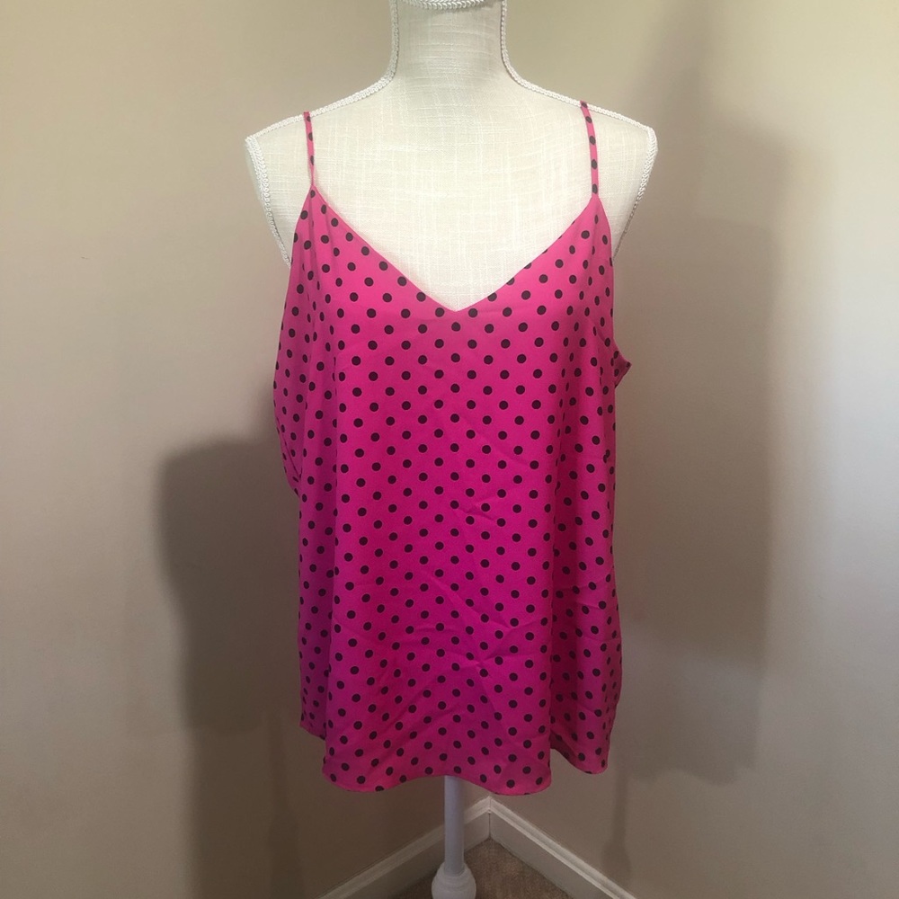 BNWT Ann Taylor Raspberry Pink and Black Polka Dot Camisole